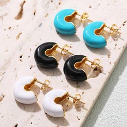 Hoop Earrings Fashion Multicolor Oil Drip Chunky C Shape Enamel Gold Colour Ear Buckle Huggie Earring Hoops Jewellery For 2024