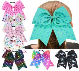 8pcslot 8quot Girl Large Cheer Hair Bows unicorn Ponytail Holder Elastic rubber band Hair Bows Bright Colour heart printed for V4252293