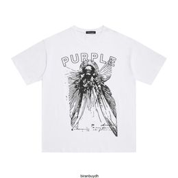 High Quality Small Fashion Trend Brand 2024 Summer New Product Purple Splashed Angel Print Loose Short Sleeved Fat Guy t