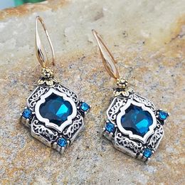 Dangle Earrings Rhombus Blue Gems Crystal Bride Wedding Jewellery Women Fine Retro Drop Mother's Day Gifts