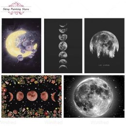 Stitch 5D Diamond Painting Kits DIY Diamond Art Moonlit Moon Phase Surrounded Landscape Diamond Embroidery Handicraft Modern Home Decor