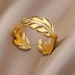 Cluster Rings Tree Leaves For Women Open Adjustable Stainless Steel Ring 2024 Trend Lucky Couple Wedding Aesthetic Jewellery Anillos Mujer