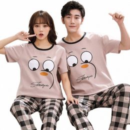 summer Big 4XL Couple Pijama Knited Cott Matching Pyjamas Sets Lg Pant Sleepwear Pyjamas Night Suits Pijamas Size Homewear C1Se#