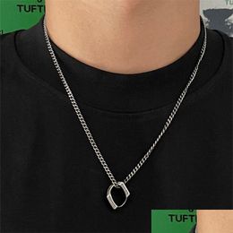 Pendant Necklaces Japanese Simple And Old Ancient Sier Necklace Men Tide Niche High Street Retro Titanium Steel Jewelry Gift Accessori Otcni