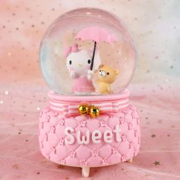 Boxes Crystal Ball Music Box Pink Girl Kitty Star Moon Rainbow Unicorn Glowing Snowflakes Music Box Home Decoration Desktop Ornament