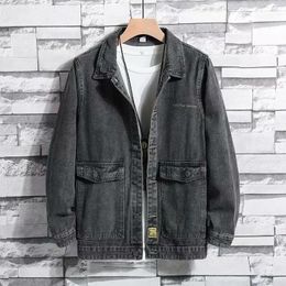 Mens Denim Jacket Autumn with Print Male Jean Coats Button Casual Korean Clothes Winter Outerwear Large Size Menswear G 240319
