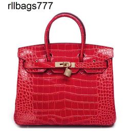 Leather Bk Genuine Handbag Family Women's Crocodile Pattern Cow Handbag Red Bride One Shoulder Crossbody Original Logo