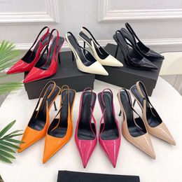 Top Patent leather Slingback Pointed toe Sandals Stiletto heel pumps Leather sole Dress Shoes11cm Womens luxury designer Party wedding Evening shoes with box