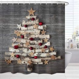 Shower Curtains Fashion Curtain Unique Christmas Tree Country Wooden Pattern With Hook Waterproof Fabric Bathroom Decoration