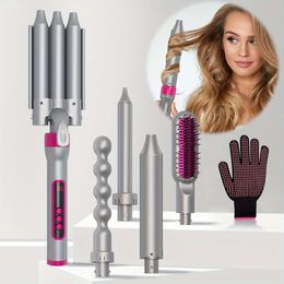 Multifunction 5 in 1 Iron Set, Heat Resistant Gloves 3 Tubes Straightener Brush Girls, 60 Minutes Automatic Power and Intelligent-temperature Control Curling