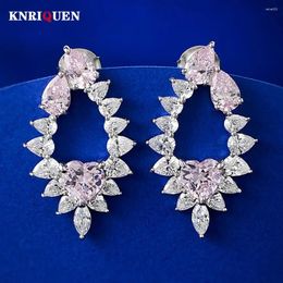 Dangle Earrings Original 925 Sterling Silver 6 6mm Pink Quartz Lab Diamond Drop For Women Luxury Gemstone Wedding Jewellery Romantic Gift