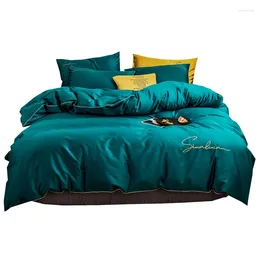 Bedding Sets 2024 Four-piece Simple Cotton Double Household Bed Sheet Quilt Cover Embroidered Piping Comfortable Bright Green