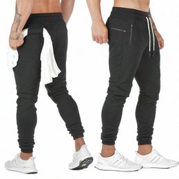 new Cott Men Sweatpants with Towel Rack and Cell Phe Pocket Running Tights Pants Men Sporting Leggings Workout Pants 91vJ#