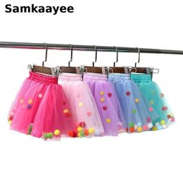 2-7y Tutu Skirt Baby Girls Summer Kids Pettiskirt Knee-Length Princess Clothes Solid Mesh Tulle Pleated Party Children Clothing 240325