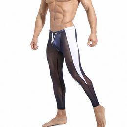 men Lg Pants Thin Nyl Transparent Sexy Underwear Men Tight Legging Lg Johns Skinny Fitn Riding Sleep Bottoms Ice Silk b9hJ#