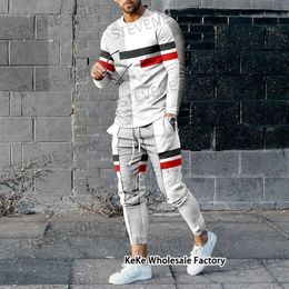 Men's Tracksuits 2023 Summer Man Tracksuit Sets Striped Jogging Outfits Oversized Men Clothing Long Slve T Shirt 2 Piece New Fashion Cool Suits T240326