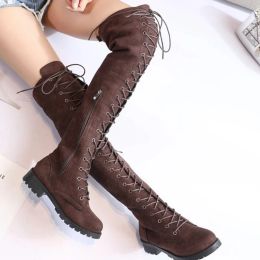 Boots Cootelili Thigh High Boots Laceup Women Shoes Over the Knee Boots Flat Long Boots Ladies Rubber Boots Women Shoes 3543