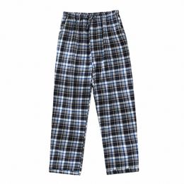 men's Pyjamas Pants Casual Plaid Pyjama Sleepwear Nightwear Cott Pants Loose High Waist Straight Lg Trousers Loungewear e7NF#