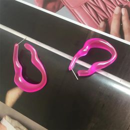 Hoop Earrings Trendy Lovely Fuchsia Irregular Acrylic Oval For Women Girl Elegant Casual Jewelry Accessory