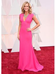 2015 Oscar Lara Spencer Red Carpet Dresses Cap Sleeve V Neck Floor Length Jersey Celebrity Dresses DHYZ 012141900