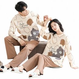 2024 Carto Sleepwear Cott Pajamas Couple Lg Sleeves Pyjamas Suit Pijama Women or Men Loungewear Dinosaur Pjs Home Clothes W0Hl#