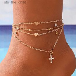 Anklets Fashion Crystal Cross Heart Ankle Womens Summer Beach Ankle Bracelet Snake Chain Leg Girl Jewellery AccessoriesC24326