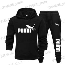 Men's Tracksuits New Winter Mens Athletic Wear Hoodie+Pants 2PCS Set Fashion Hip Hop Y2K Clothing Sweatshirt T240326