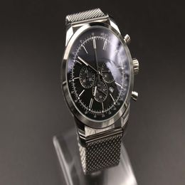 PC man quartz watch stainless steel black dial silver case 1884 Six pin multi function 46mm2681