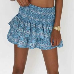 Sexy Skirt Skirts Summer floral pleated leather womens retro edge printed pink fashionable Y2k short skirt casual vacation bohemian mini 24326