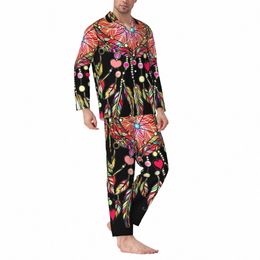 dream Catcher Pyjamas Man Colourful Heart Warm Leisure Sleepwear Spring 2 Piece Casual Oversize Design Pyjama Set O73x#