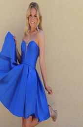 Royal Blue Short Homecoming Dresses Sweetheart Strapless Satin Ruffles Short Prom Dresses Party Dresses Zipper Up8140101