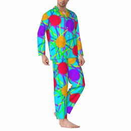 dots And Stripes Pajamas Set Abstract Line Print Trendy Sleepwear Men Lg Sleeves Vintage Bedroom 2 Piece Nightwear Big Size v59N#