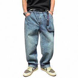 american Hip Hop High Quality Large Pocket Jeans Men Clothing Harajuku Casual Vintage Denim Baggy Cargo Pants Straight Trousers K1XY#