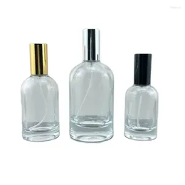 Storage Bottles 5pcs Atomizer Clear Glass Refillable Bottle Screw Pump Gold Silver Black Lid Round Empty Spray Perfume 30ml 50ml 100ml