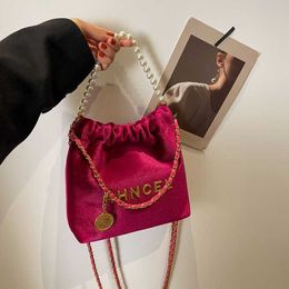 Designer bag 2024 Handbags Suede drawstring pearl carrying bucket for womens trendy and high-end chain single shoulder crossbody