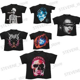 Men's T-Shirts Oversized Graphic T Shirts Gothic Punk Vintage T Shirt Washed Old Loose Y2k Tops Hip Hop Harajuku Short Slved Strtwear Hot T240325