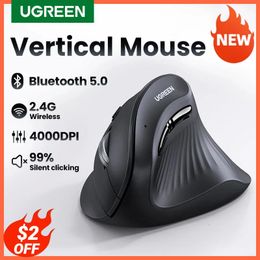 UGREEN Vertical Mouse Wireless Bluetooth50 24G Ergonomic 4000DPI 6 Mute Buttons for Tablet Laptops Computer PC Mice 240314