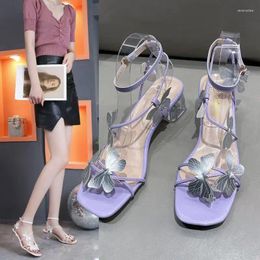 Dress Shoes Summer Temperament Show Leg Long Line With Bow Thin Heel Square Head Roman Crystal High Sandals