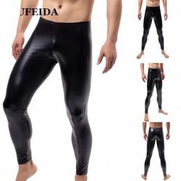 yufeida Men's Sexy Pants PU Leather Wet Look Skinny Pouch Pant Male Black Sexy Nightclub Trousers Clubwear Tights Men's Clothes m5aV#