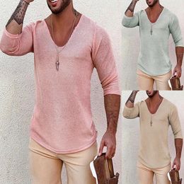 Men's T Shirts Summer And Autumn V-neck Mens Knit T-shirt Fashion Short-sleeved Shirt Sweater Men
