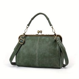 Vintage Top Handle Crossbody Bag Retro Kiss Lock Satchel Womens Shoulder Purse Handbag 240311