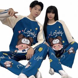 2023 Autumn Spring Sleepwear For Couples Cott Men's Pyjamas Set Women's Carto Cute Nightwear Korean Fi Loungewear Lover D7yd#