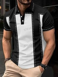 Men's T-Shirts Design Striped Polo Shirt Summer Mens Tops Business Casual Lapel Button Zipper Polo Shirts Fashion Clothing Sales T240325