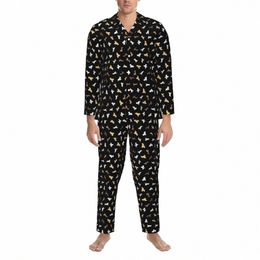 running Dog Print Pajamas Male Animal Cute Soft Sleep Sleepwear Autumn 2 Pieces Vintage Oversized Design Pajama Set 38TE#