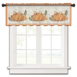 Curtains Thanksgiving Fall Watercolour Pumpkin Kitchen Small Curtain Tulle Sheer Short Curtain Bedroom Living Room Home Decor Voile Drapes