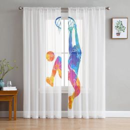 Shutters Basketball Player Ball Tulle Sheer Curtains for Living Room the Room Bedroom Kitchen Decoration Voile Organza Curtains