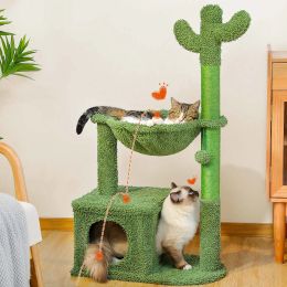 Scratchers Free Shipping Cactus Cat Tree with Condo Hammock Scratching Post for Cat Bed Cat Tower Scratcher Cat Accessories Pet Cat Toys