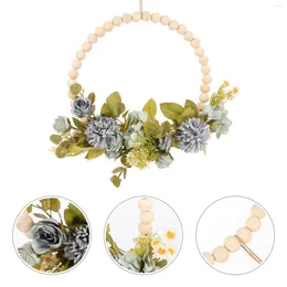 Decorative Flowers Faux Wood Bead Garland Flower Wreath Decor House Number Wall Plastic Door Hanging
