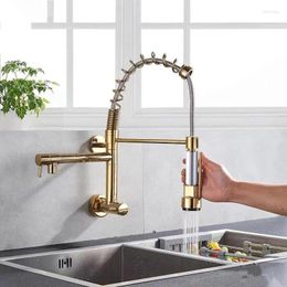 Bathroom Sink Faucets Wall Mounted Spring Faucet Single Cooling Kitchen Multifunctional Universal Rotation Dual Outlet Pull-out