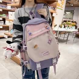 Backpack Fashion Women Cute Contrast Laptop Multi Pocket Nylon School Bags For Teenage Girls Kawaii Travel Book Bag